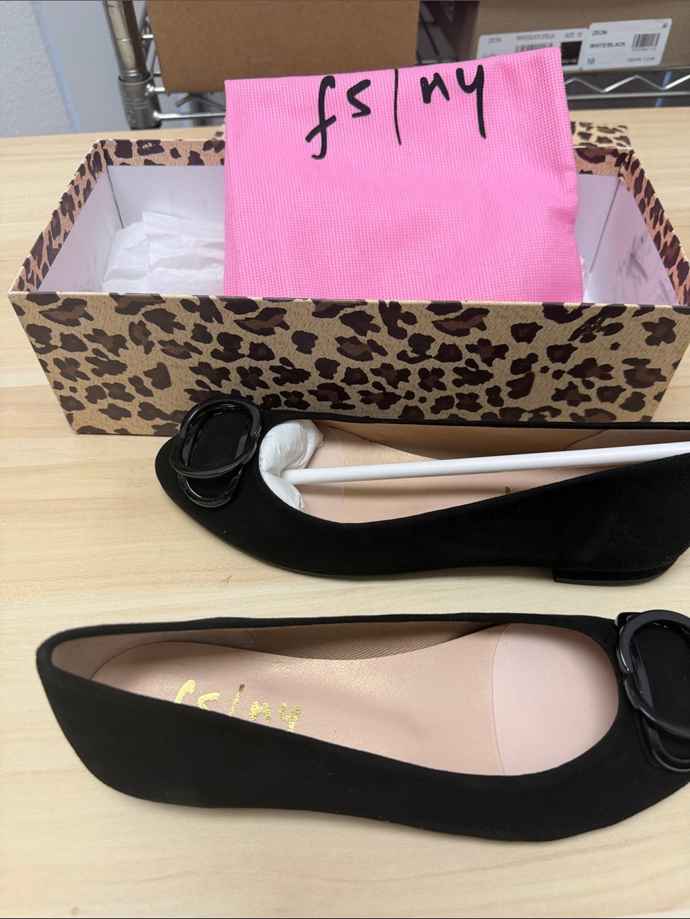 Black Suede Ballet Flats with Decorative Buckle